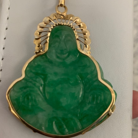 s-l400.jpg 18k solid yellow Gold Natural Green Jade pendant